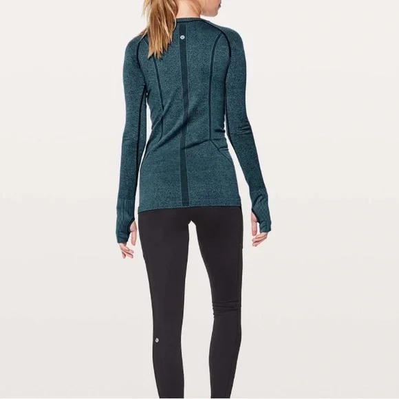 Lululemon Swiftly Tech Long Sleeve Crew Black / Desert Teal Size 10 - Picture 4 of 14